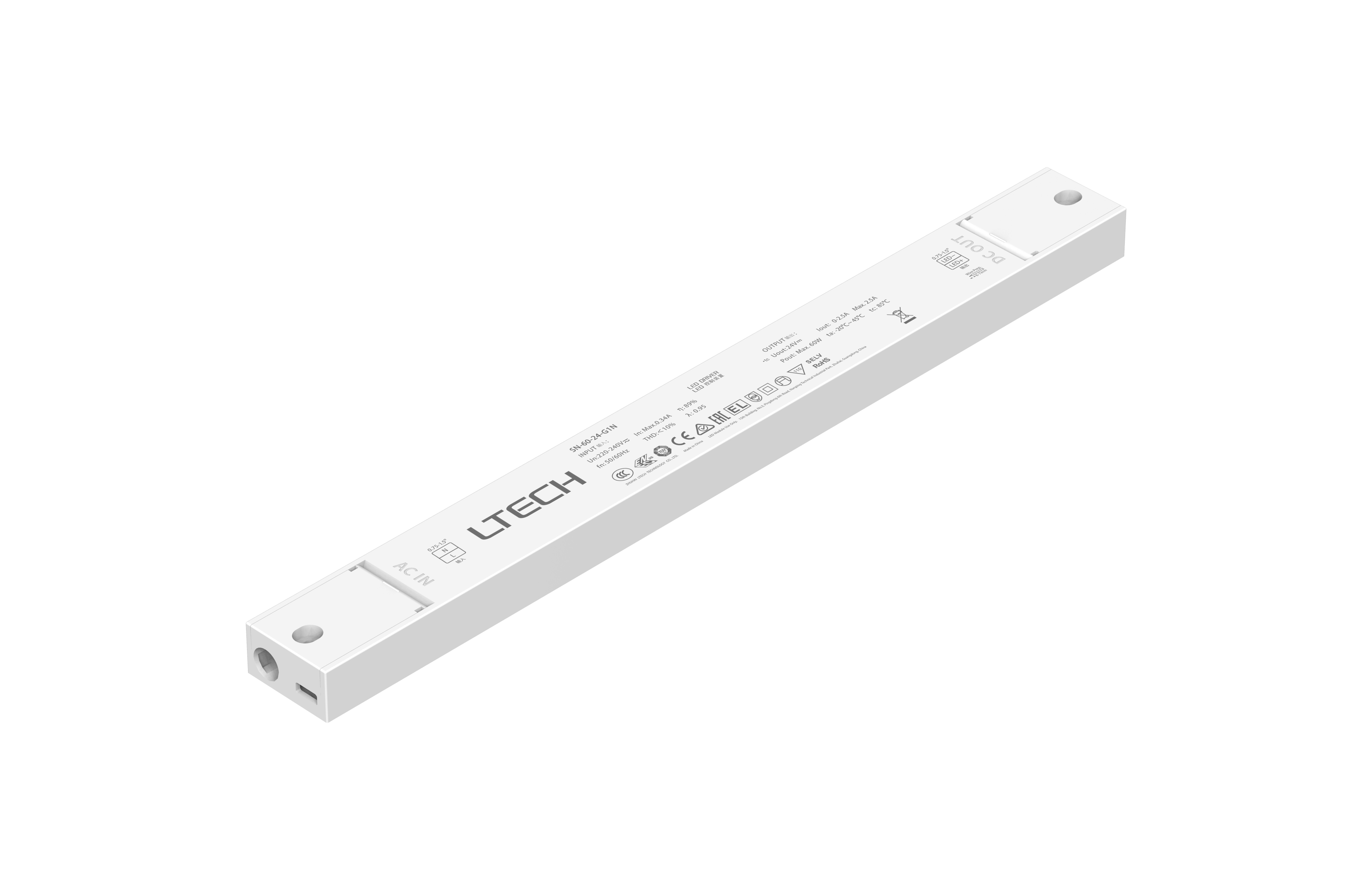 SN-60-24-G1N  Intelligent Constant Voltage  LED Driver, ON/OFF, 60W, 24VDC 2.5A , 220-240Vac, IP20, 5yrs Warrenty.